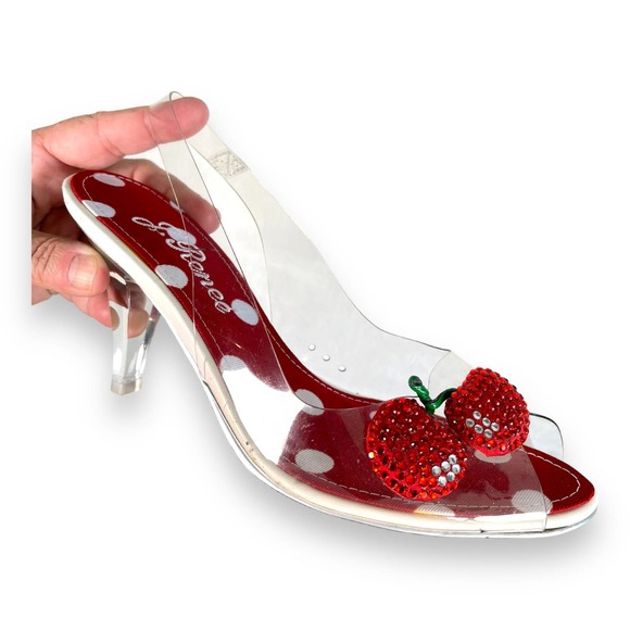 J. Renee Shoes - J Renee Clear Plastic See Thru Cherry Jeweled Rhinestone Slingback Heels Size 6